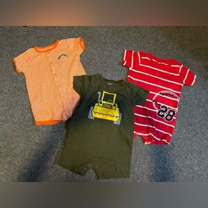 Set of 3 Baby Rompers - Orange, Green, Red